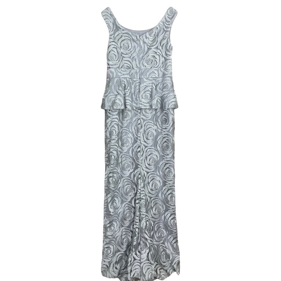 New Ursula Switzerland Embroidered Floral Peplum Gown Dress Silver Gray Size 8 - Picture 2 of 11